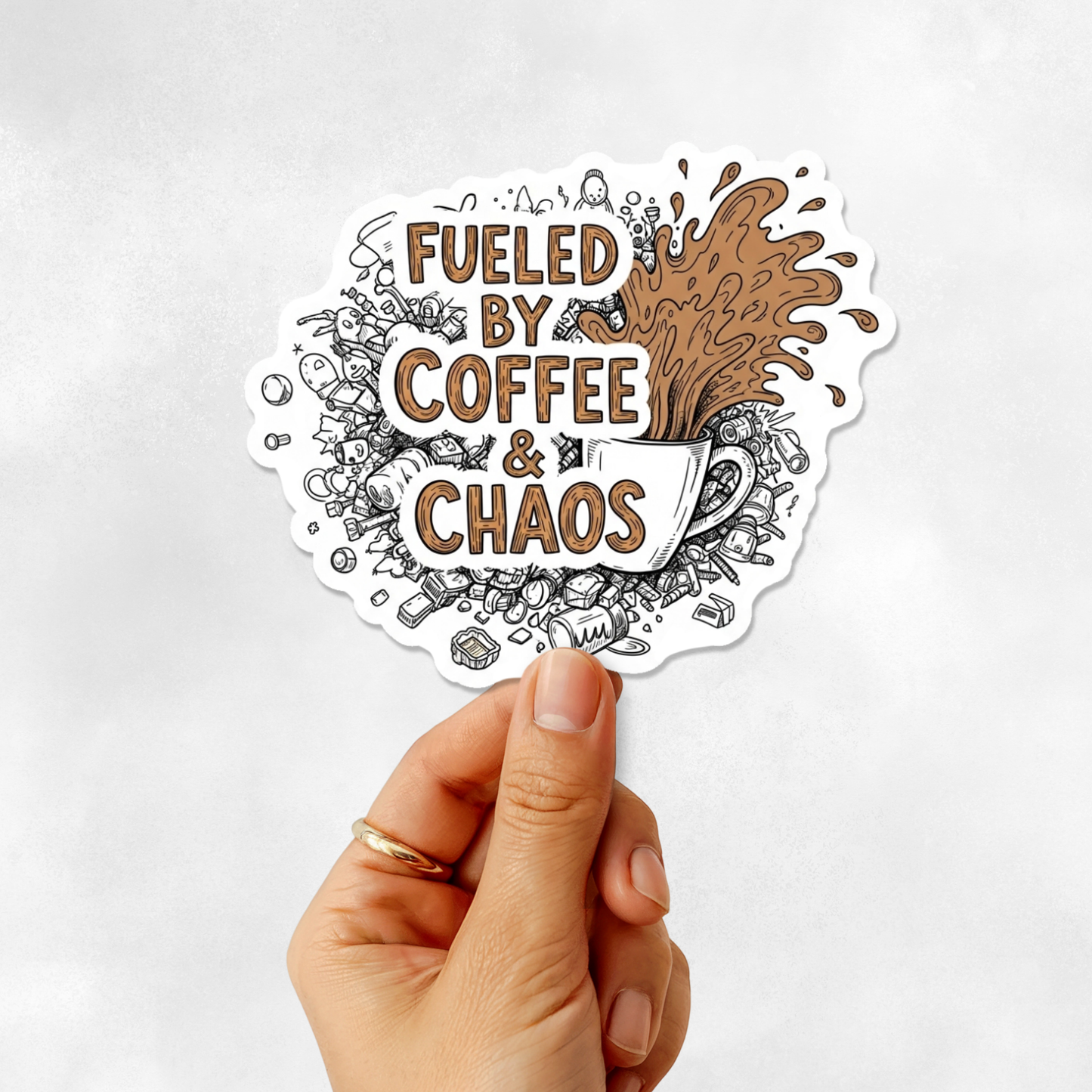 3PCs Fueled by Coffee Chaos Sticker for Moms Funny Retro Vinyl Decal