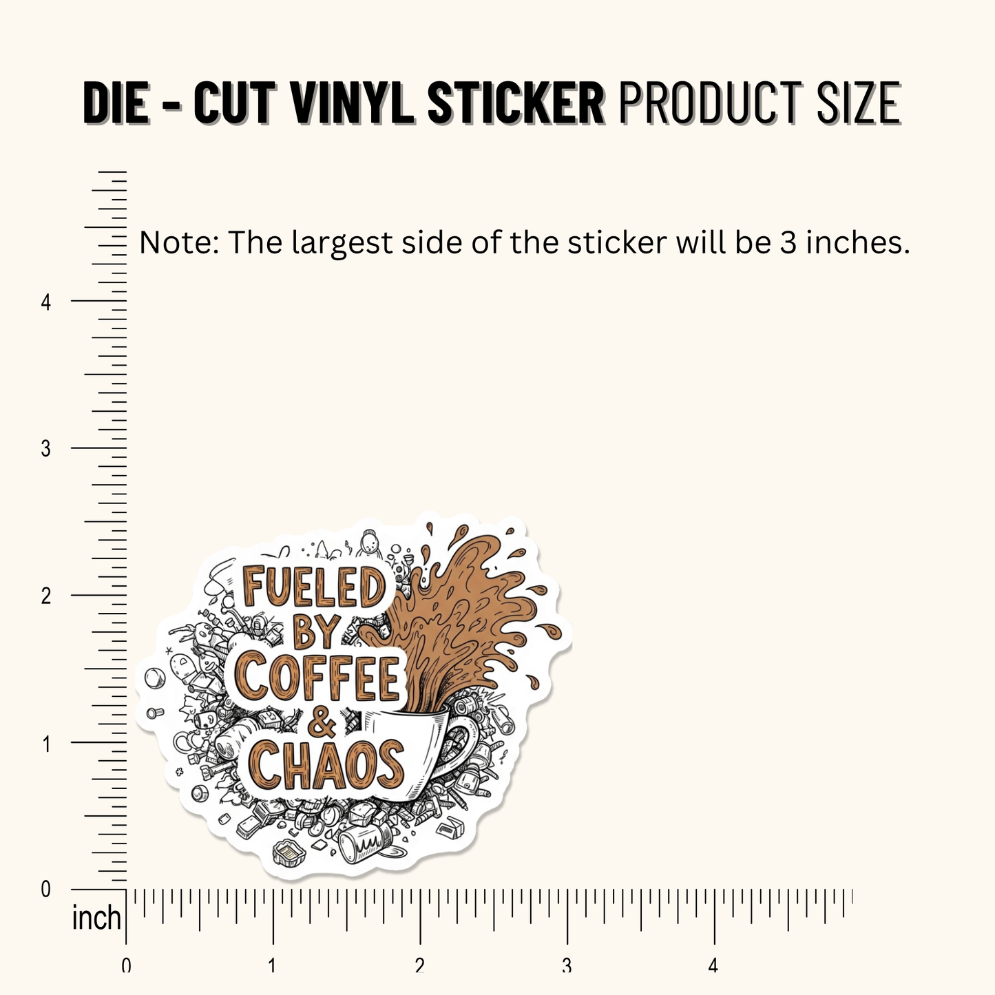3PCs Fueled by Coffee Chaos Sticker for Moms Funny Retro Vinyl Decal