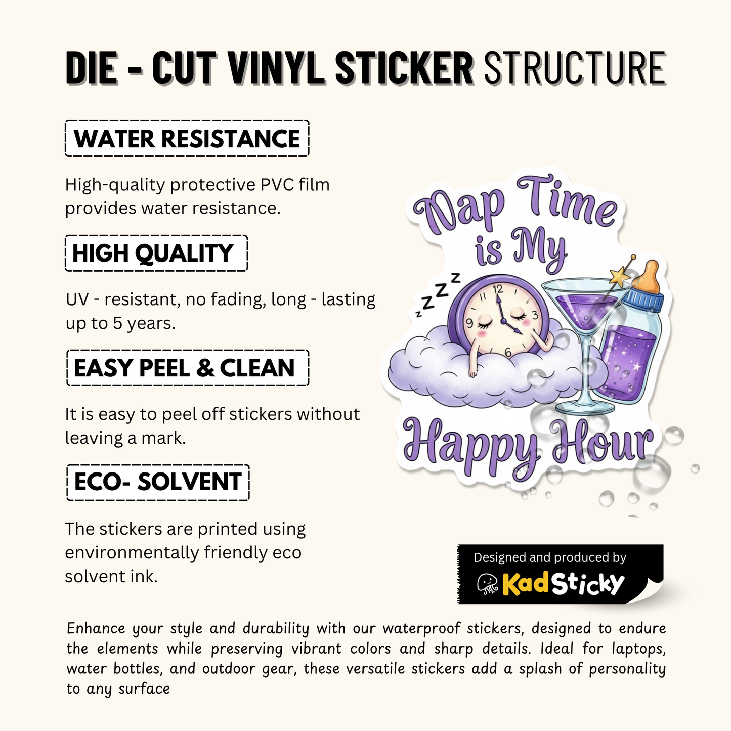 3PCs Funny Mom Sticker, Nap Time is My Happy Hour Vinyl Decal