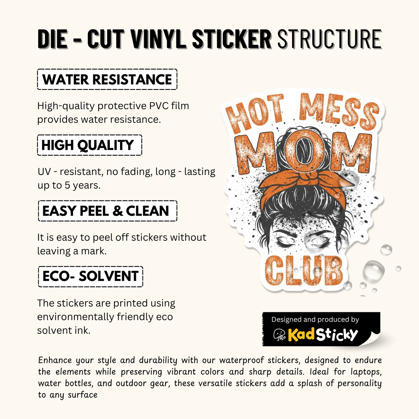 3PCs Hot Mess Mom Club Sticker | Funny Mom Life Vinyl Decal for Her