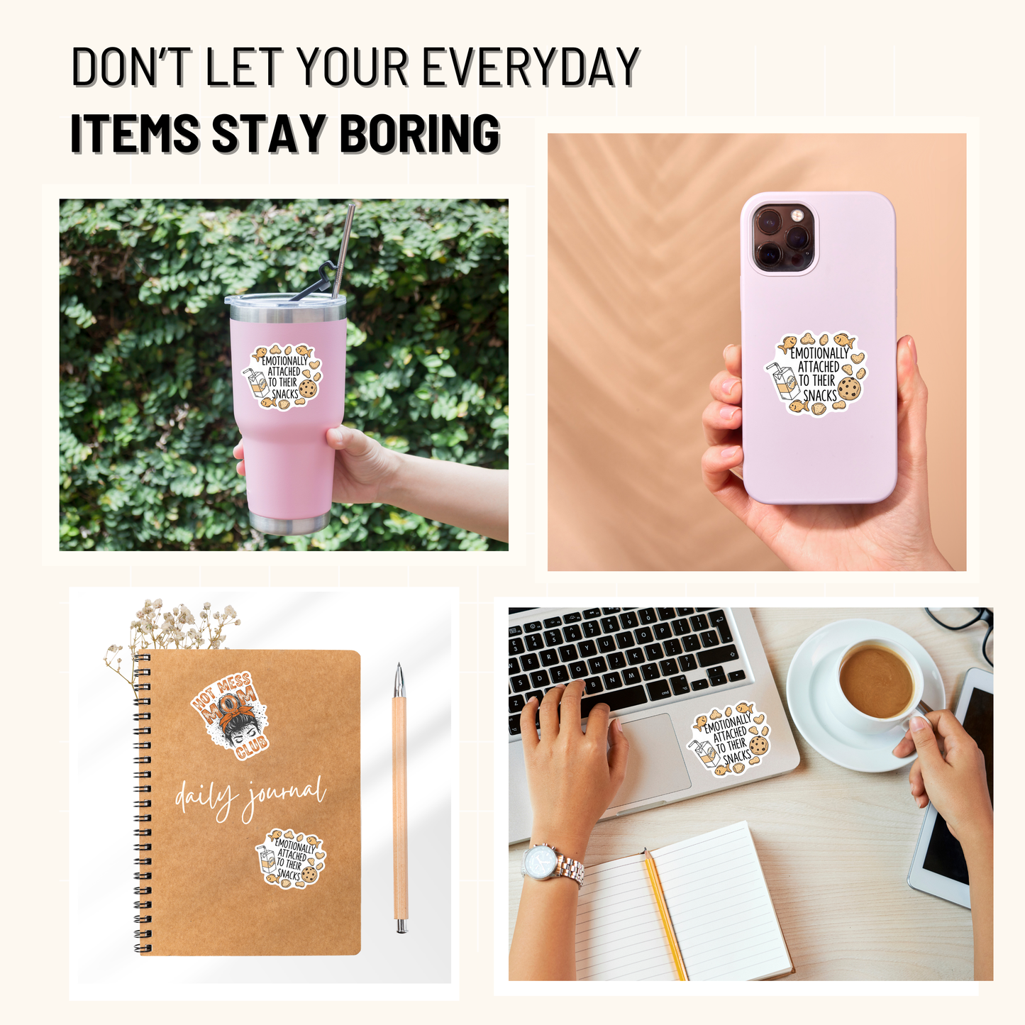 3PCs Funny Mom Life Snack Sticker | Vinyl Decal for Laptops