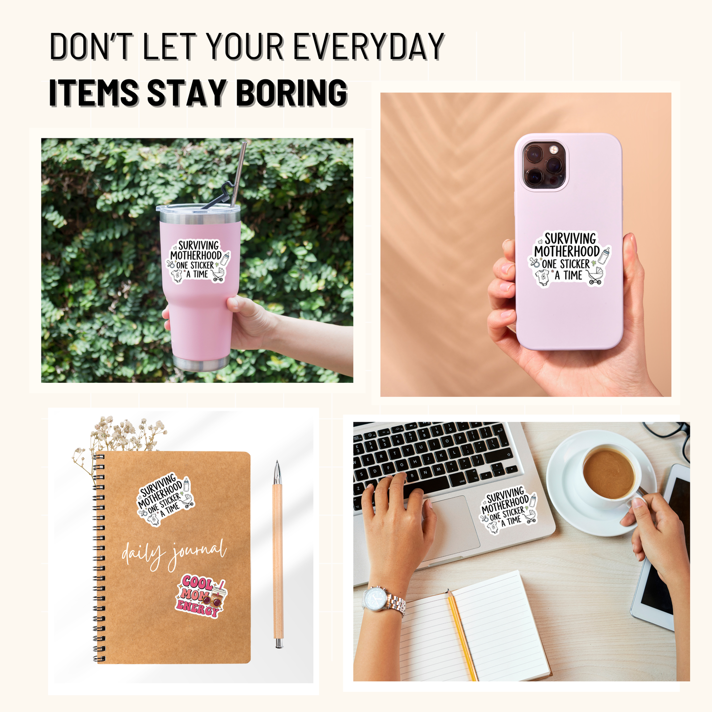 3PCs Surviving Motherhood Sticker | Funny Mom Life Vinyl Decal