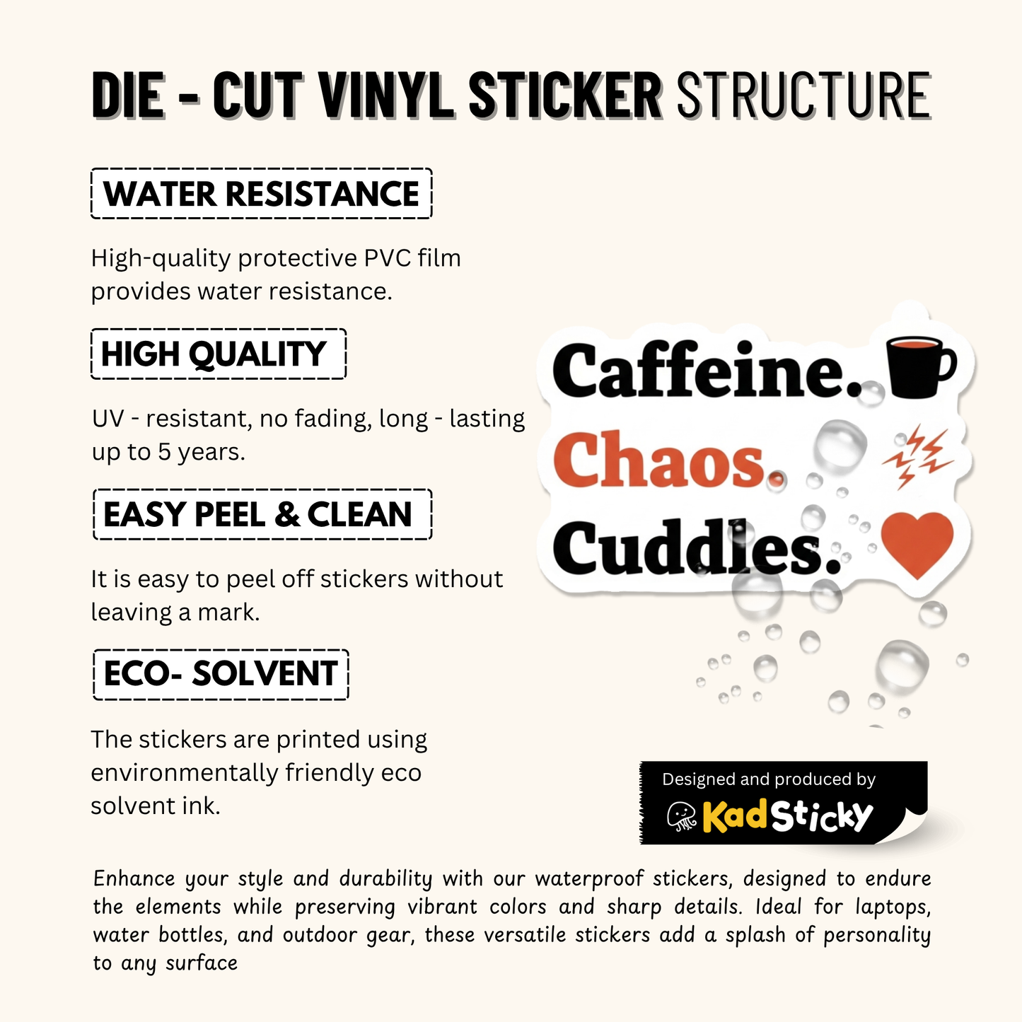 3PCs Funny Mom Life Sticker | Caffeine Chaos Cuddles Vinyl Decal