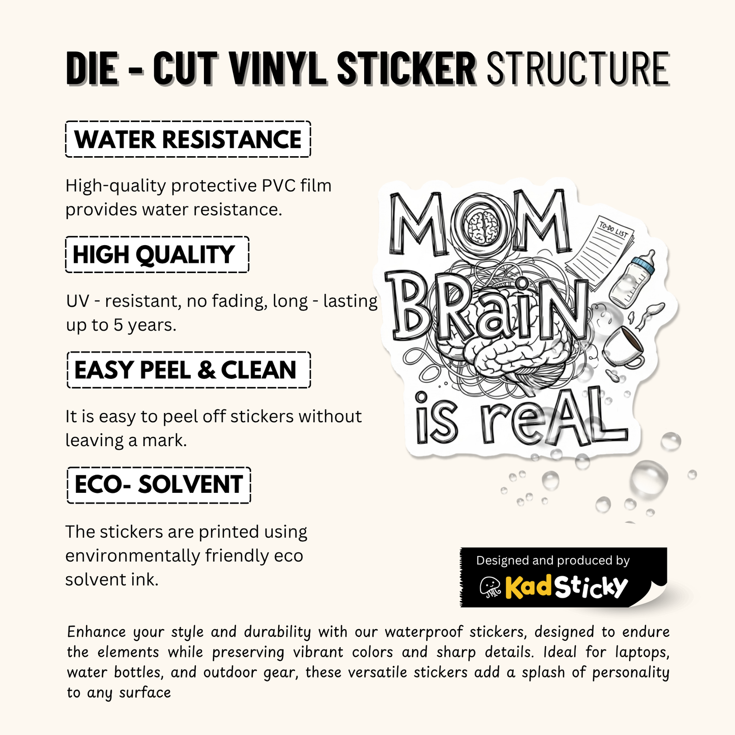 3PCs Funny Mom Brain is Real Sticker | Relatable Mom Life Vinyl Decal