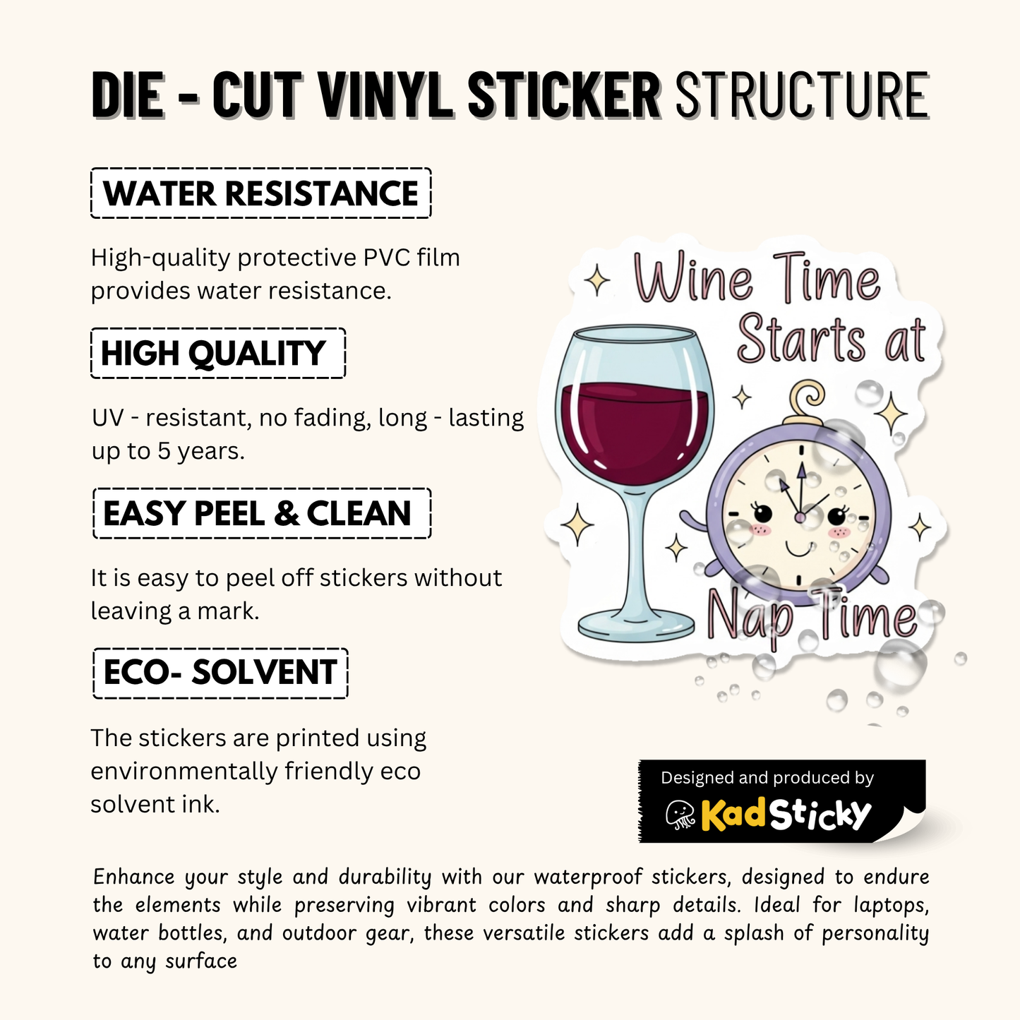 3PCs Funny Mom Life Sticker | Wine Time at Nap Time Vinyl Decal