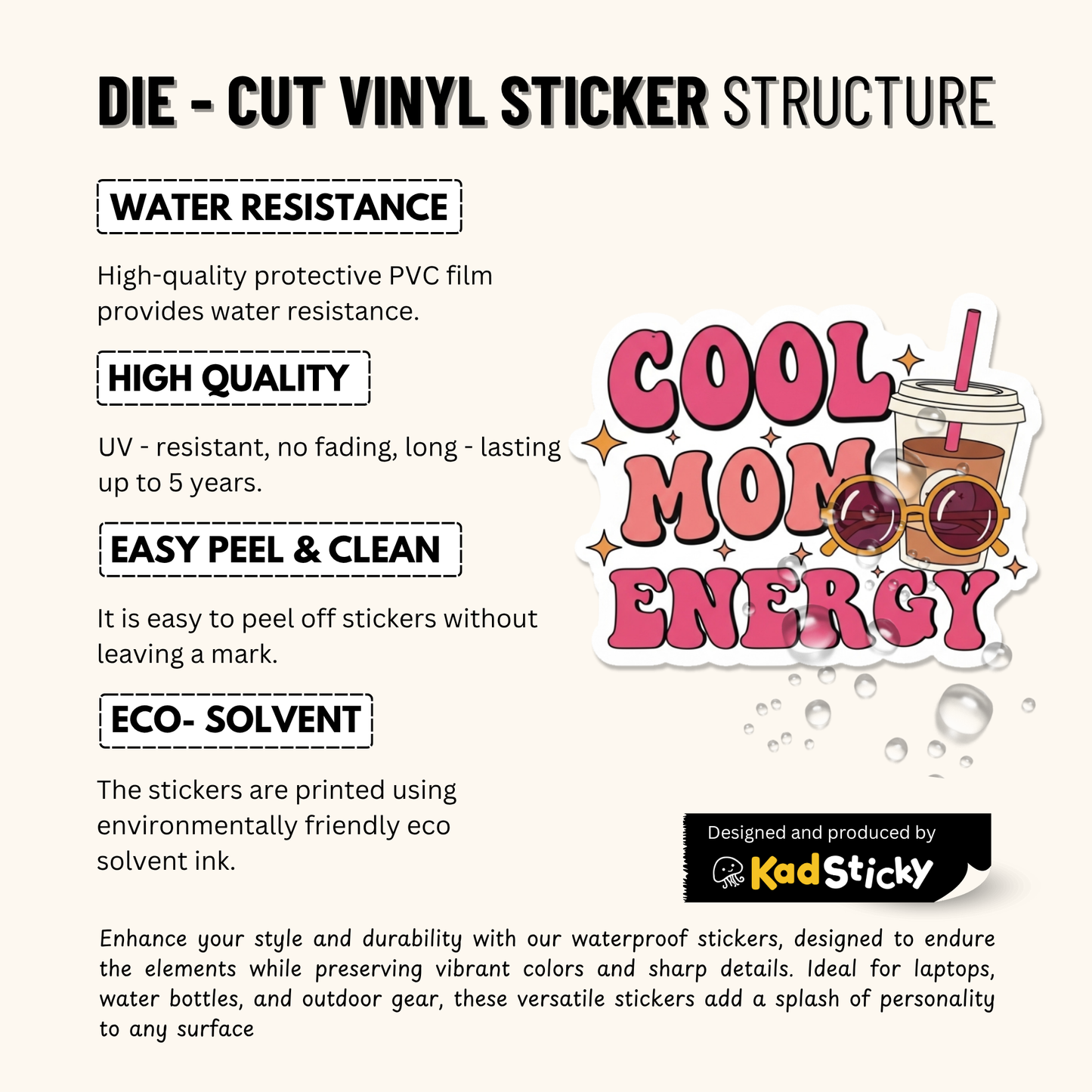 3PCs Cool Mom Energy Sticker | Trendy Mom Life Vinyl Decal for Laptop