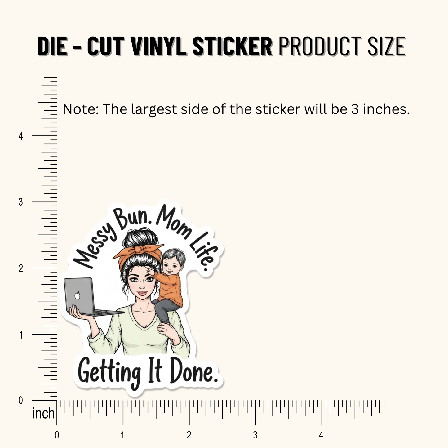 3PCs Messy Bun Mom Life Sticker | Funny Vinyl Decal for Moms