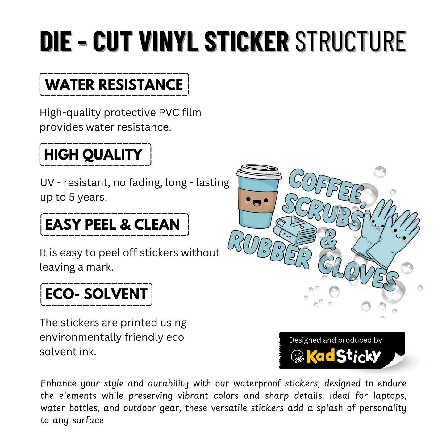 3PCs Coffee Scrubs Rubber Gloves Sticker, Funny Nurse Gift Vinyl Decal