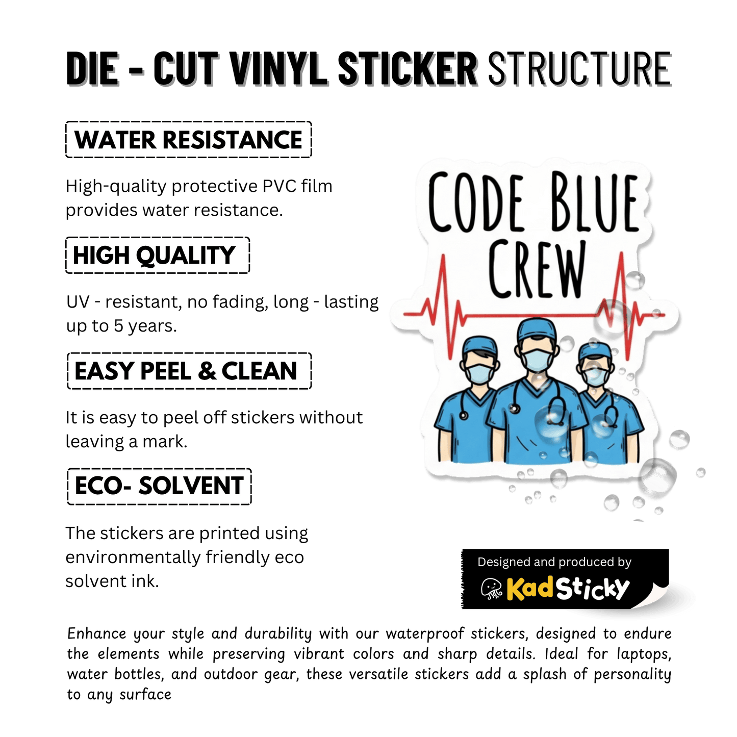 3PCs Code Blue Crew Vinyl Sticker | ER ICU Nurse Gift | Medical Decal
