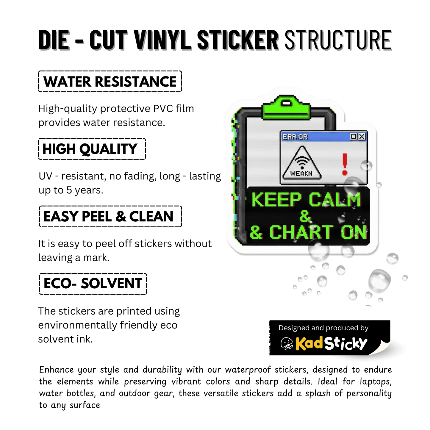 3PCs Funny Nurse Sticker | Keep Calm & Chart On | Waterproof Vinyl Decal