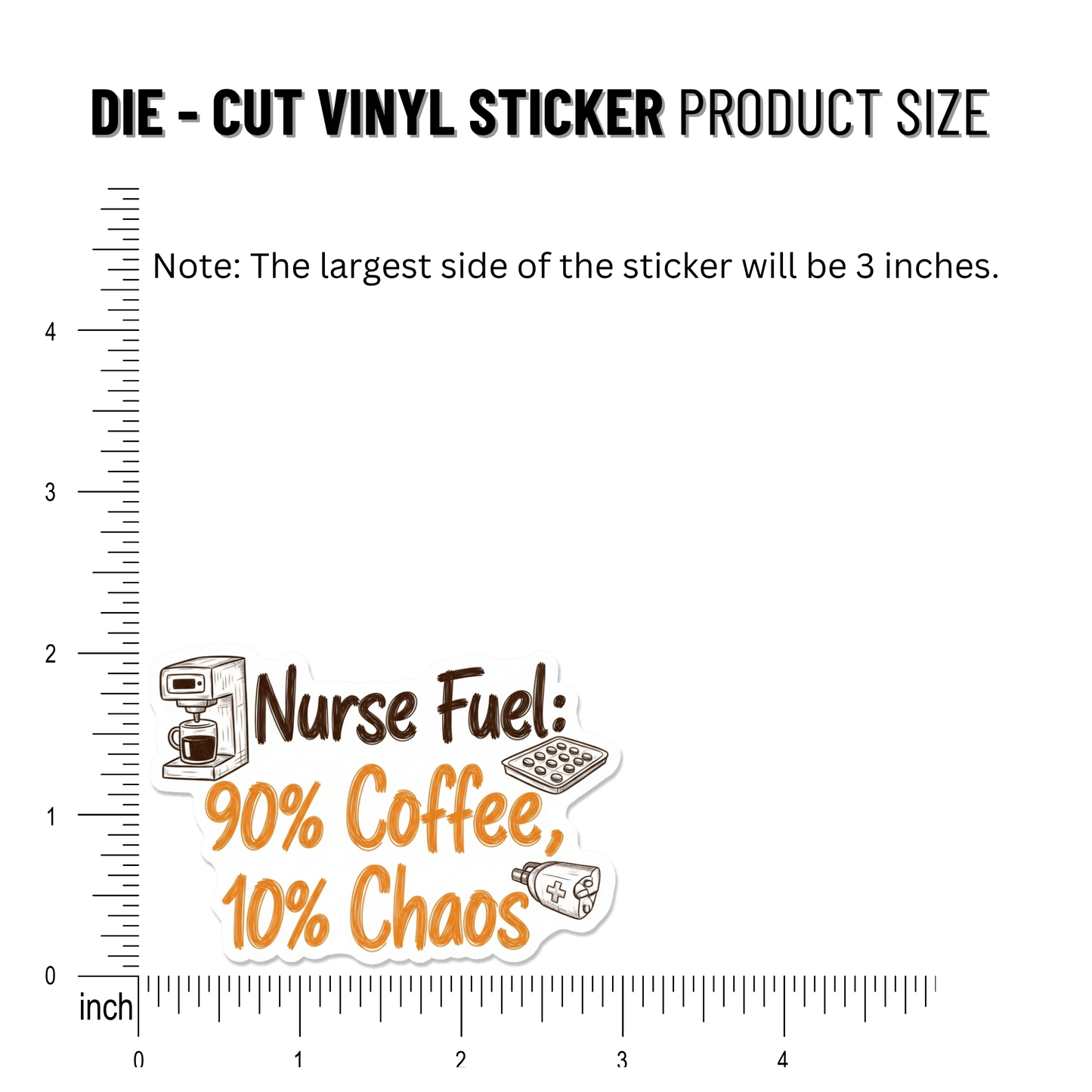3PCs Funny Nurse Fuel Coffee Chaos Vinyl Sticker for RNs and Med Staff