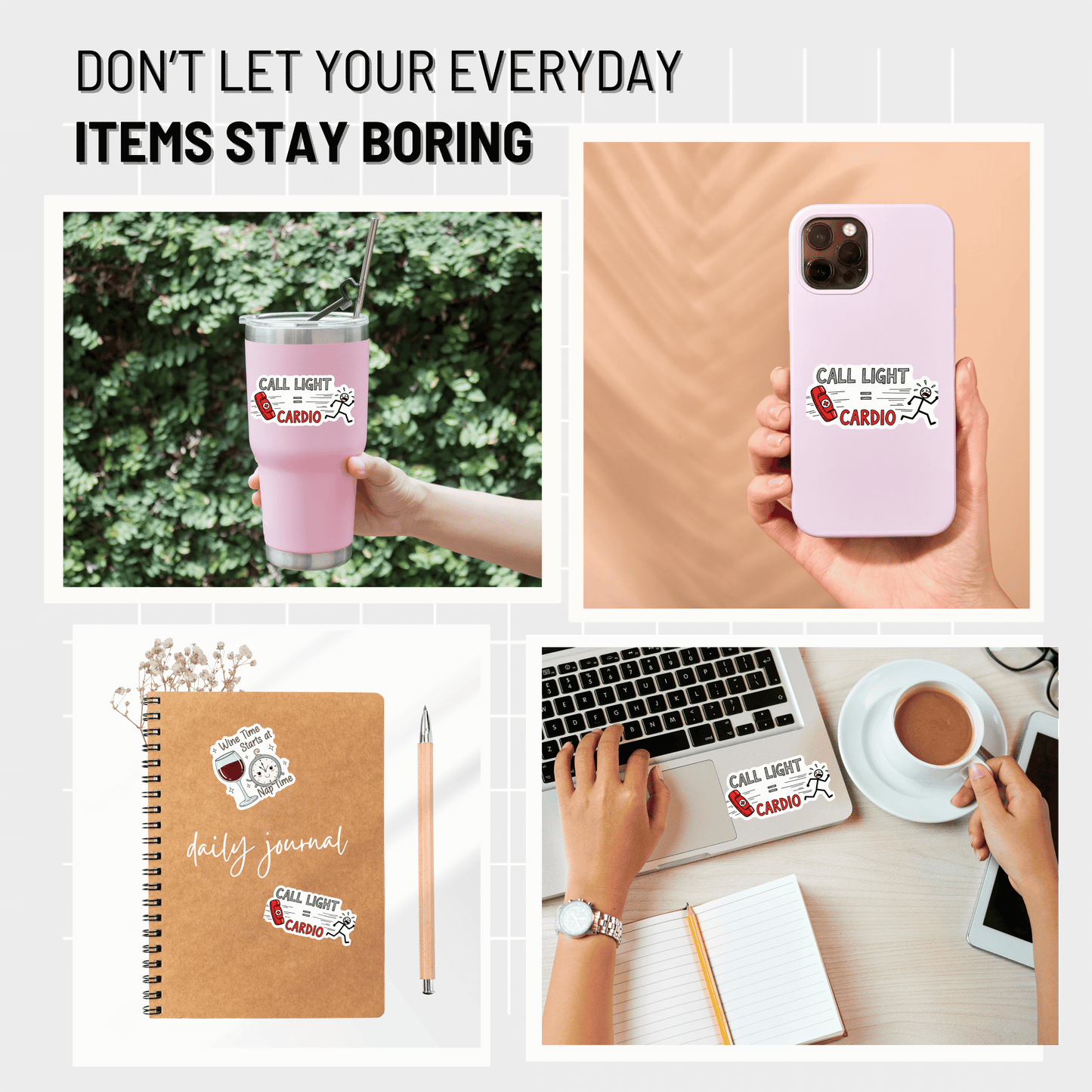 3PCs Call Light Cardio Sticker for Nurses, Funny RN Medical Decal