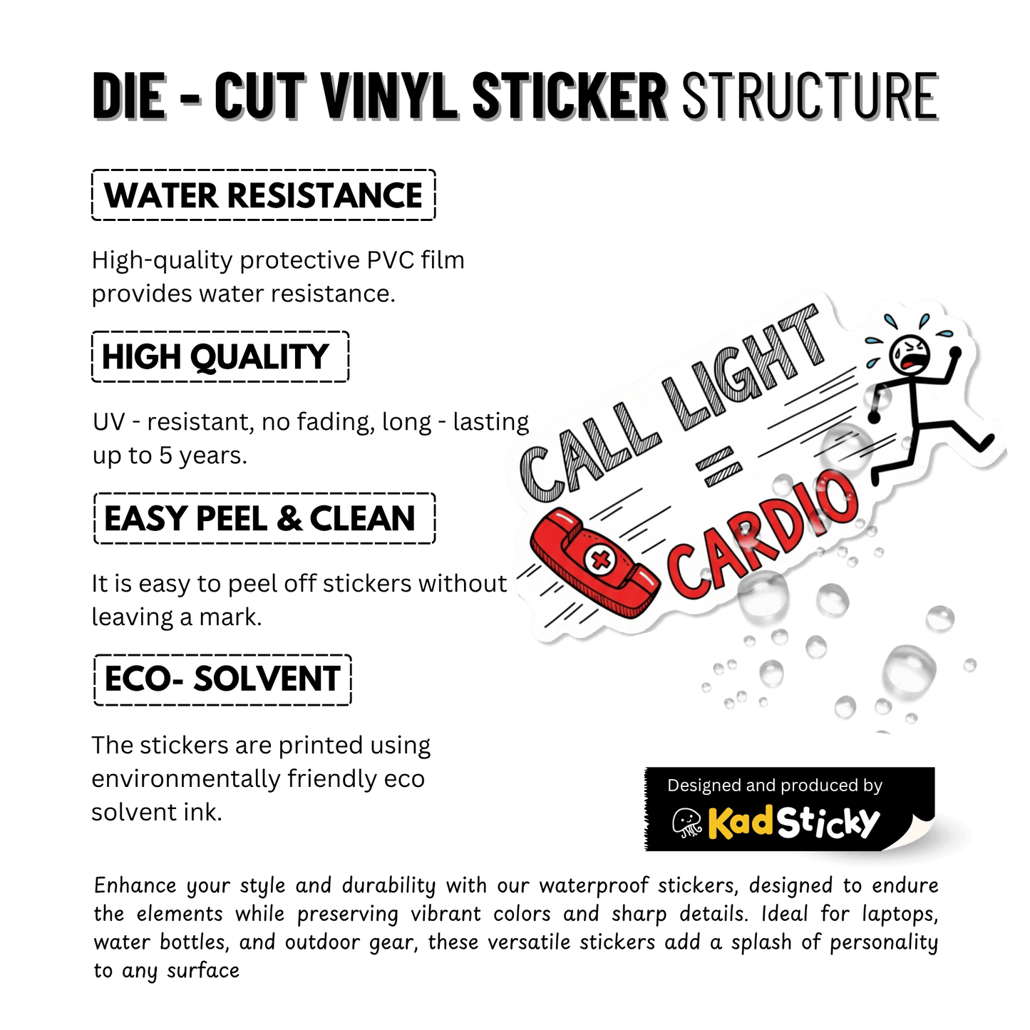 3PCs Call Light Cardio Sticker for Nurses, Funny RN Medical Decal