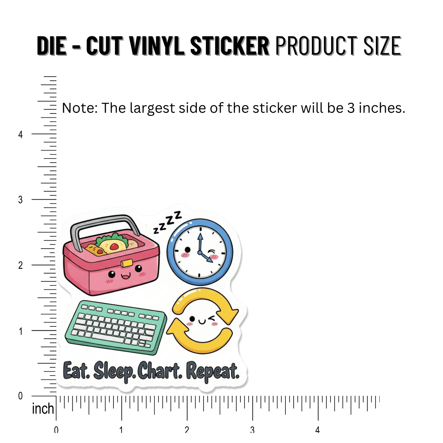 3PCs Funny Nurse Sticker | Eat Sleep Chart Repeat Vinyl Decal for RN