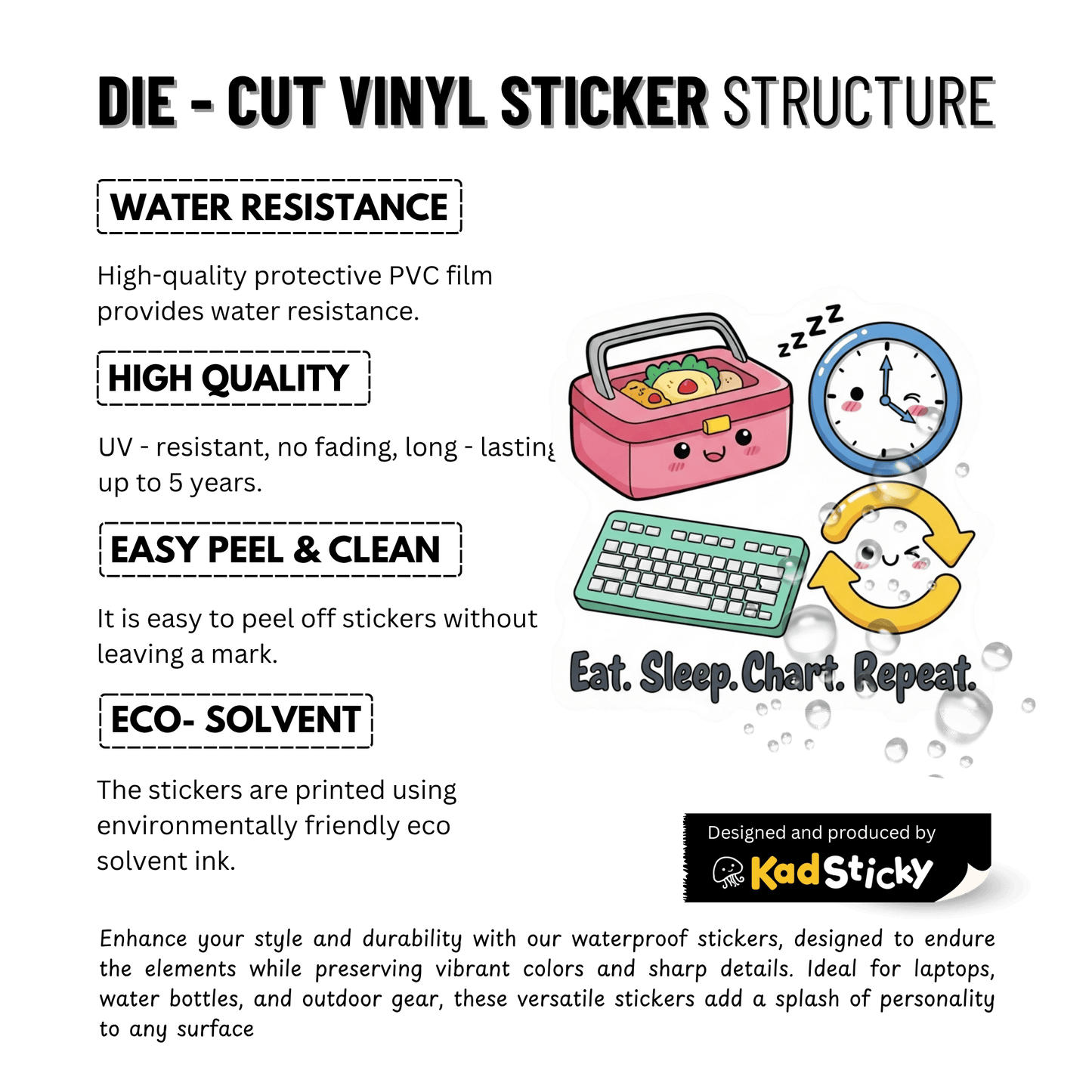 3PCs Funny Nurse Sticker | Eat Sleep Chart Repeat Vinyl Decal for RN