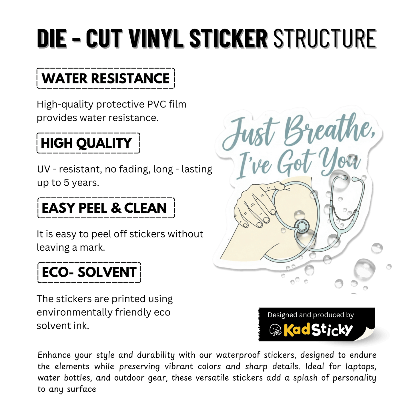 3PCs Just Breathe Nurse Sticker | Calming Vinyl Decal for RN, ICU, OB