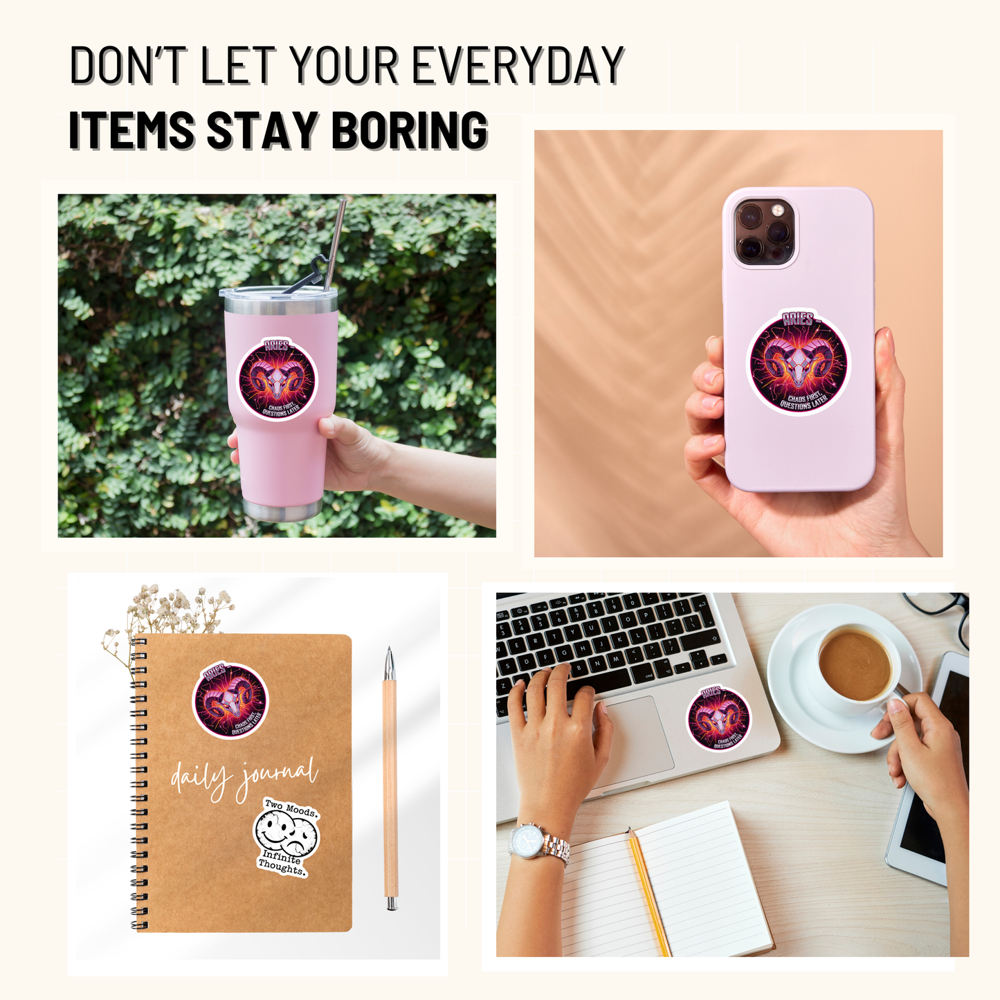 3PCs Funny Aries Zodiac Sticker | Chaos First Vinyl Laptop Decal