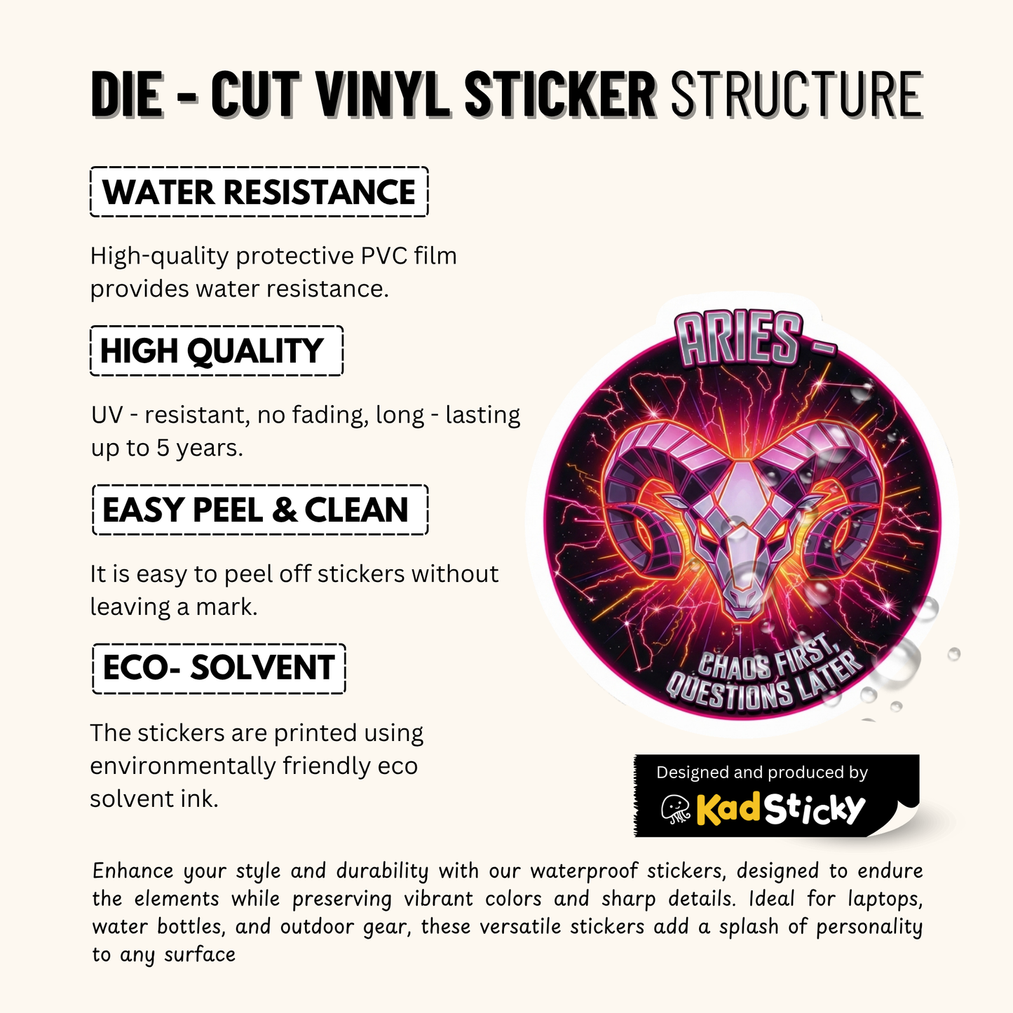 3PCs Funny Aries Zodiac Sticker | Chaos First Vinyl Laptop Decal