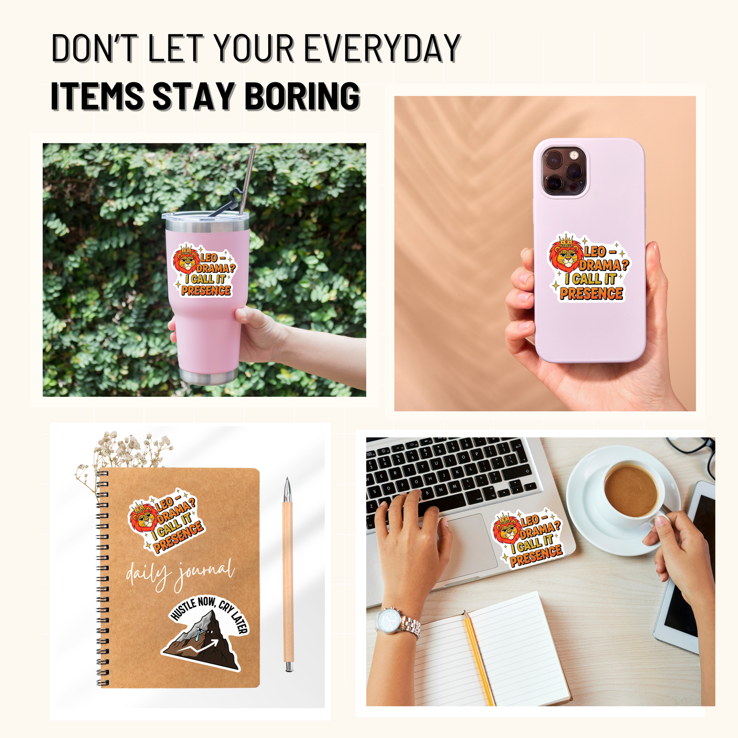 3PCs Funny Leo Sticker Sassy Astrology Gift Glitter Vinyl Decal