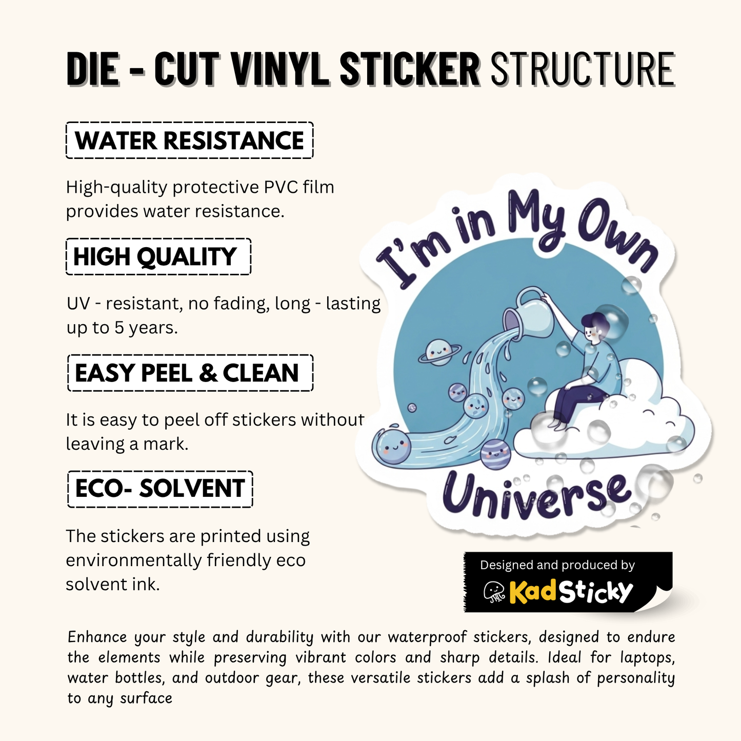 3PCs Aquarius Zodiac Sticker | Sci-Fi Cosmic Decal for Laptops