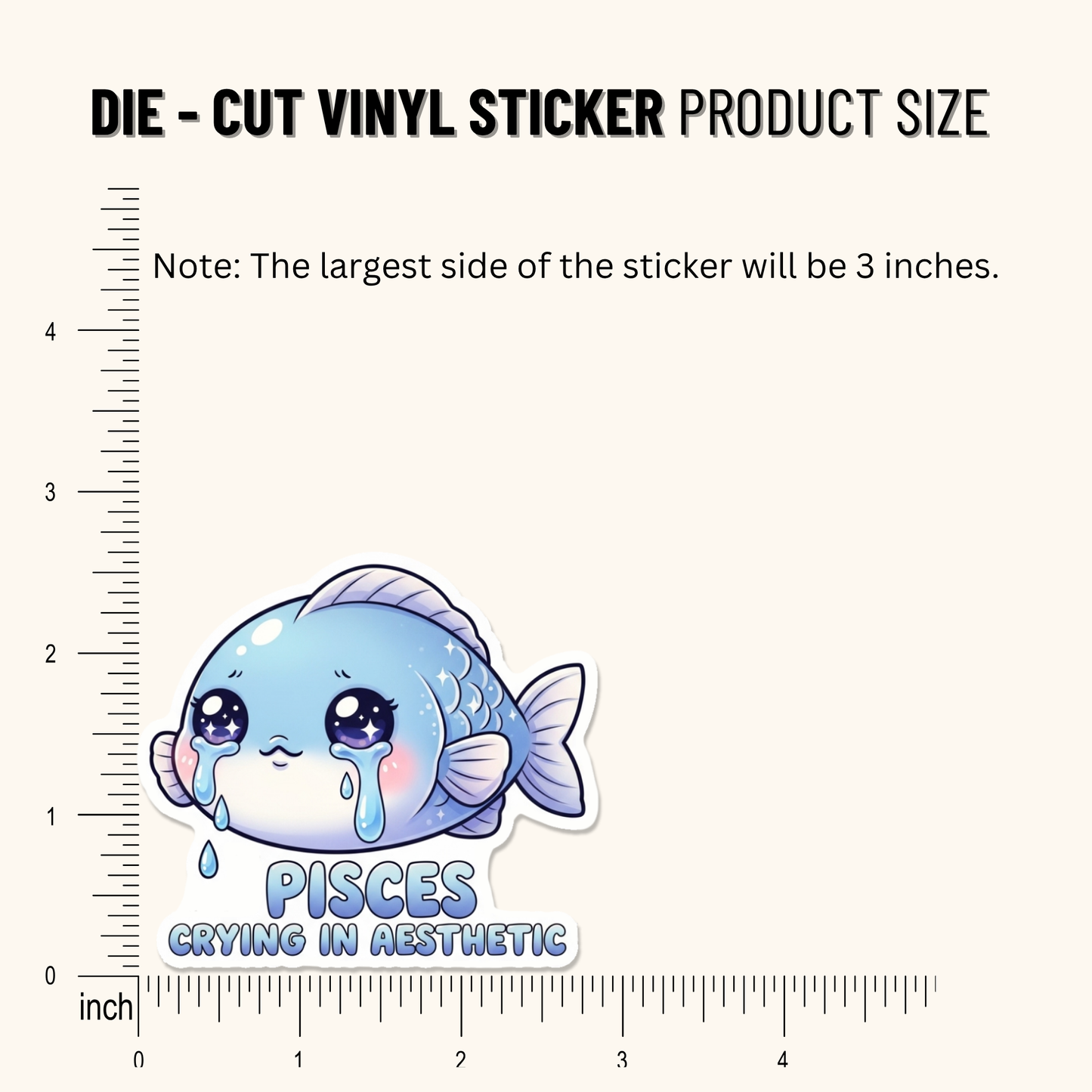 3PCs Pisces Crying Aesthetic Sticker | Cute Emo Zodiac Vinyl Decal