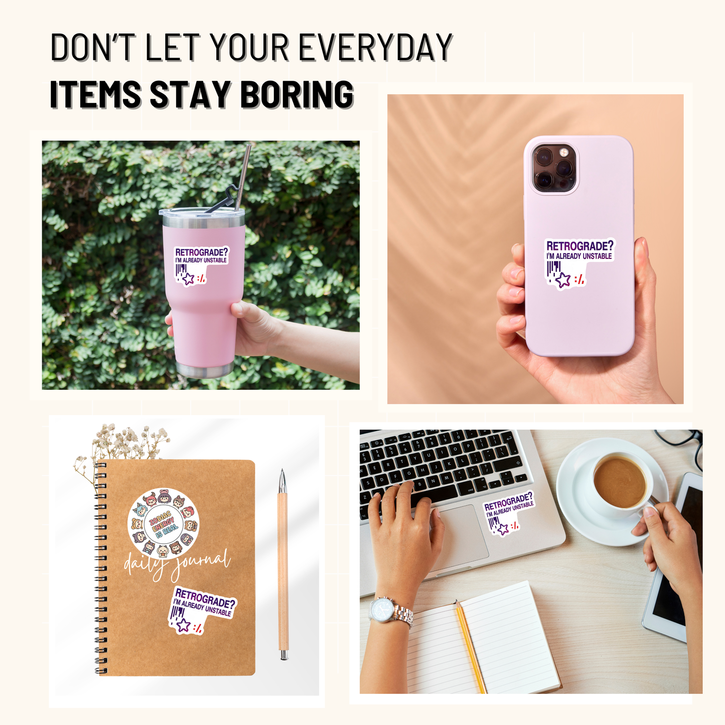 3PCs Retrograde Unstable Sticker | Funny Astrology Meme Vinyl Decal