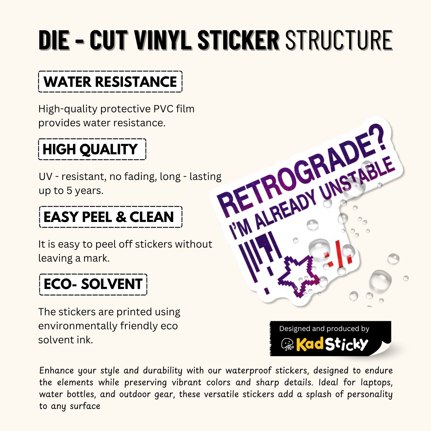 3PCs Retrograde Unstable Sticker | Funny Astrology Meme Vinyl Decal