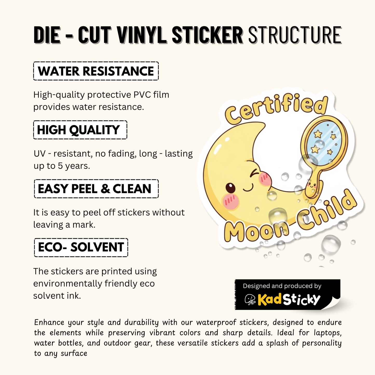 3PCs Certified Moon Child Sticker Cute Astrology Celestial Decal