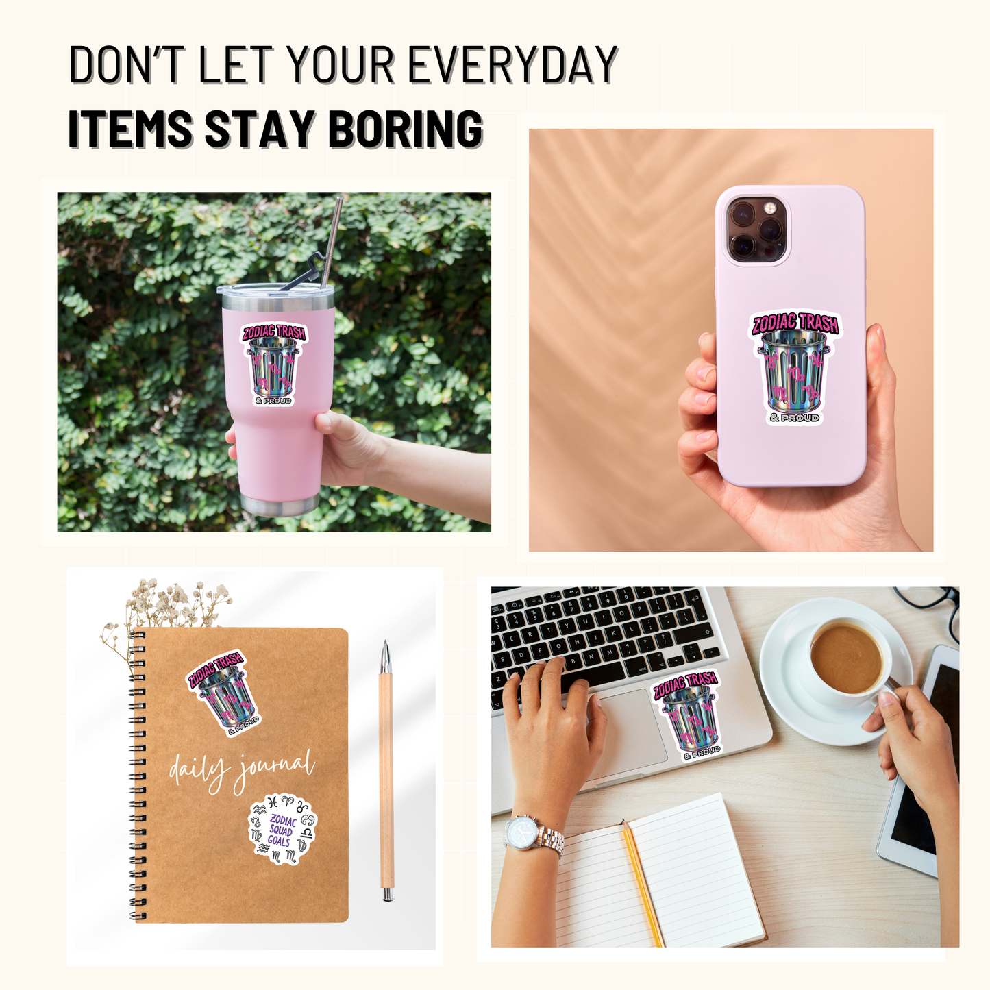 3PCs Funny Zodiac Trash Sticker | Glitter Horoscope Decal for Laptop