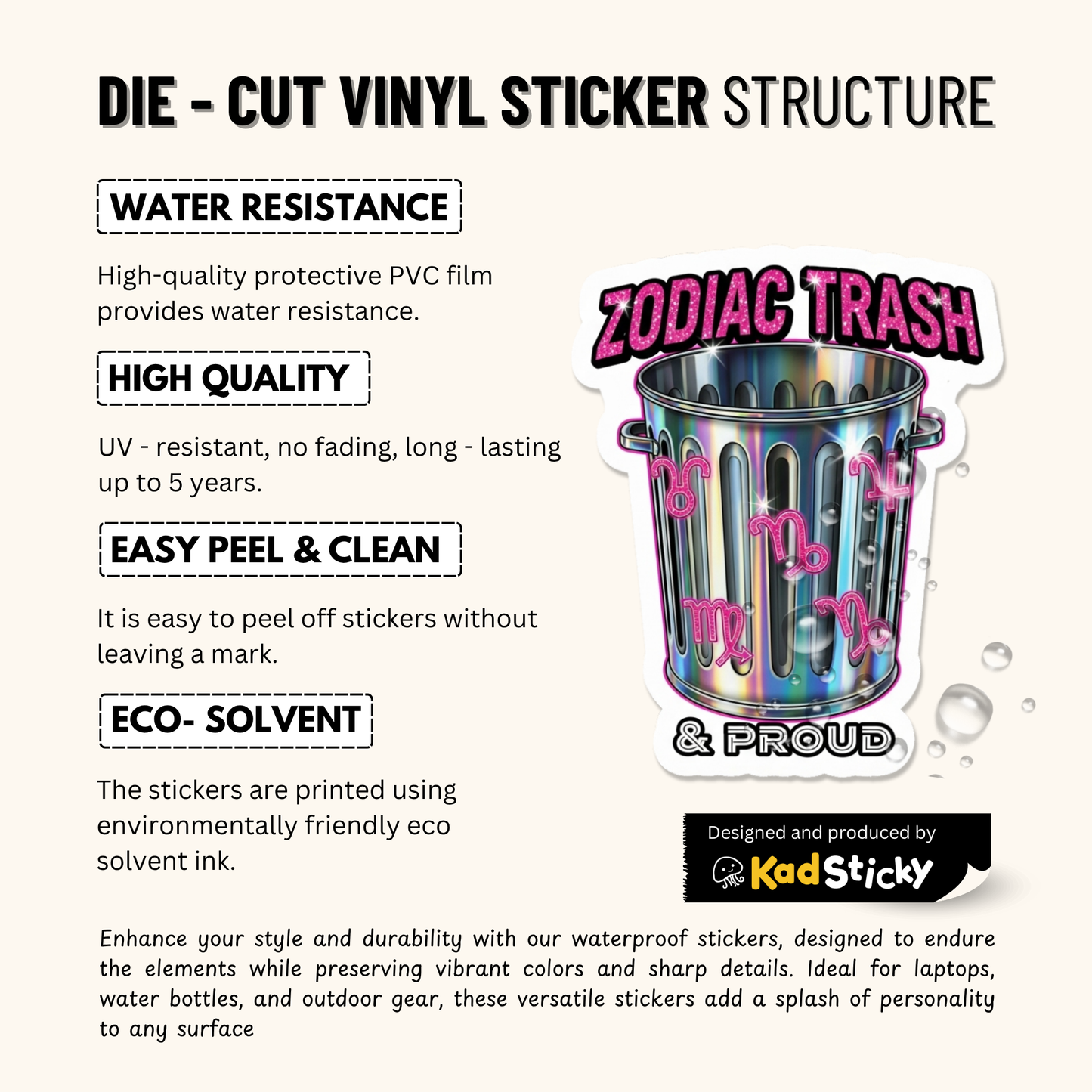 3PCs Funny Zodiac Trash Sticker | Glitter Horoscope Decal for Laptop