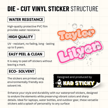 Personalized Name Sticker Style 3 : Waterproof Vinyl Decal