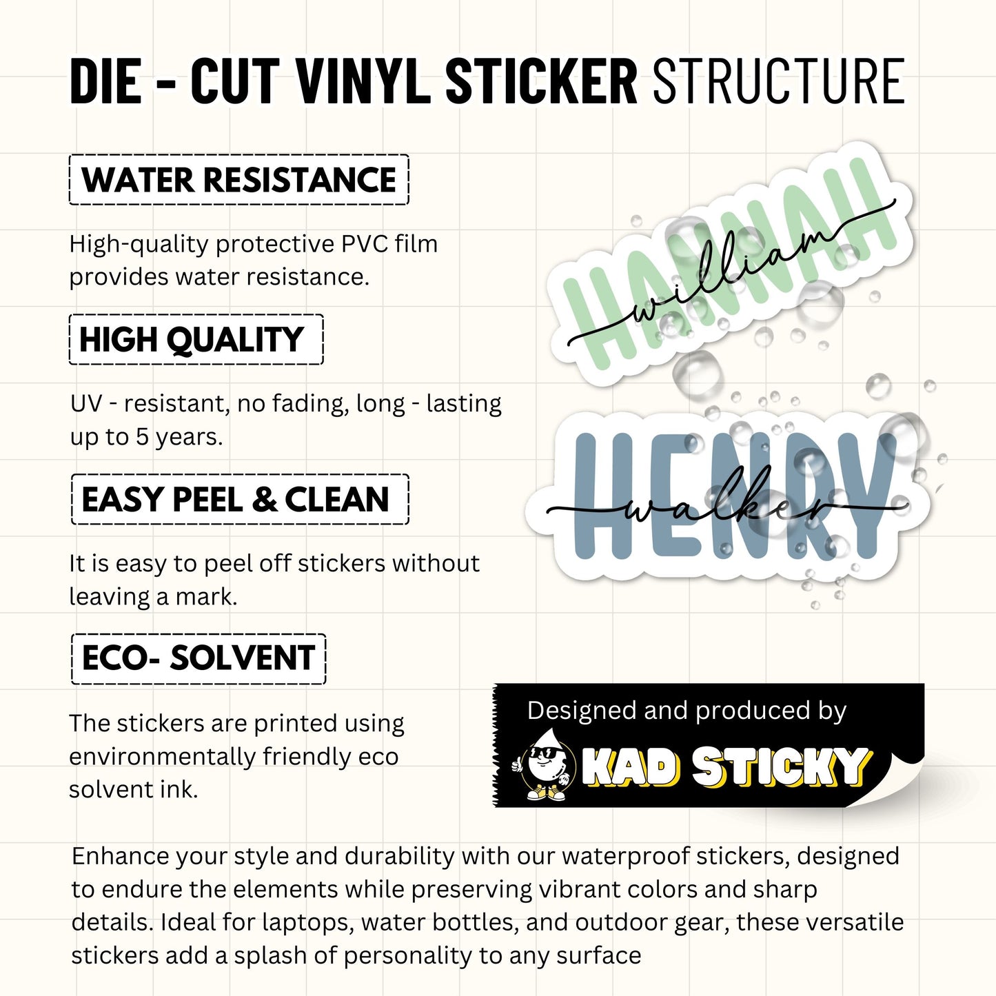 Personalized Name Sticker Style 2 : Waterproof Vinyl Decal