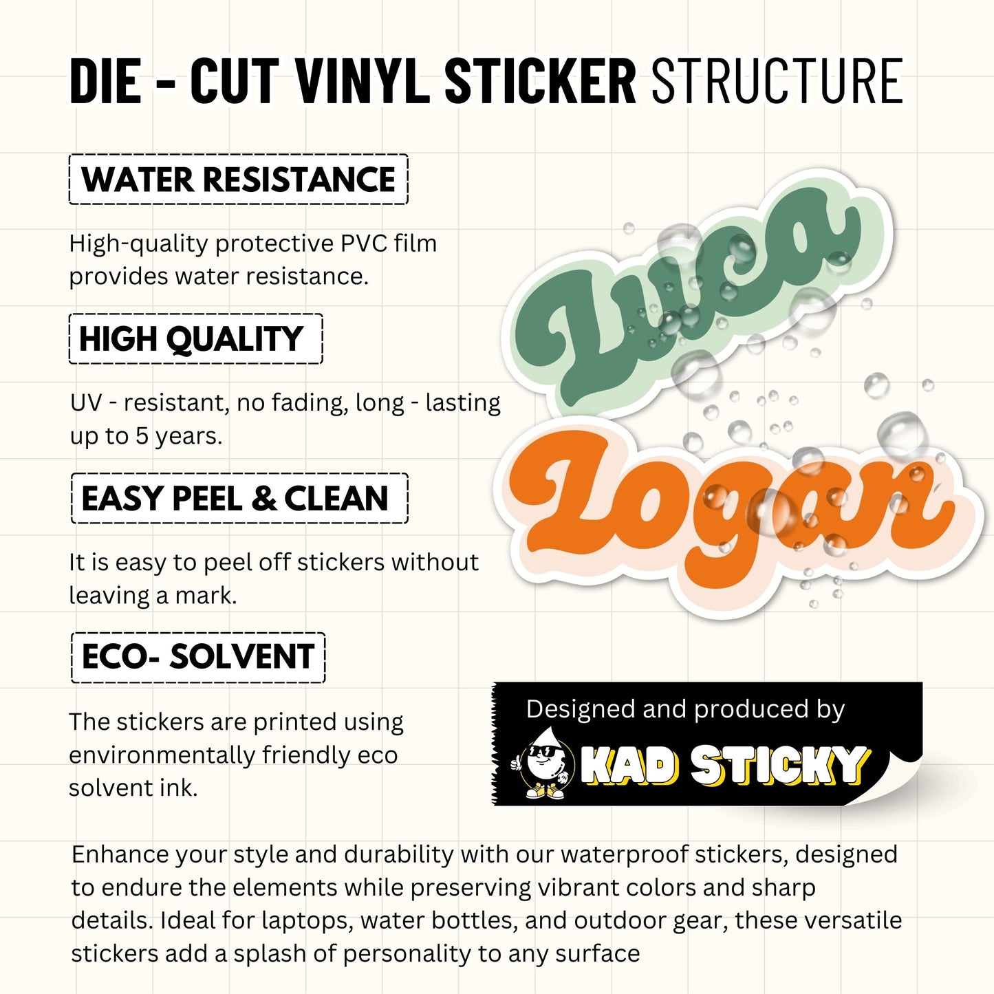 Personalized Name Sticker Style 1 : Waterproof Vinyl Decal