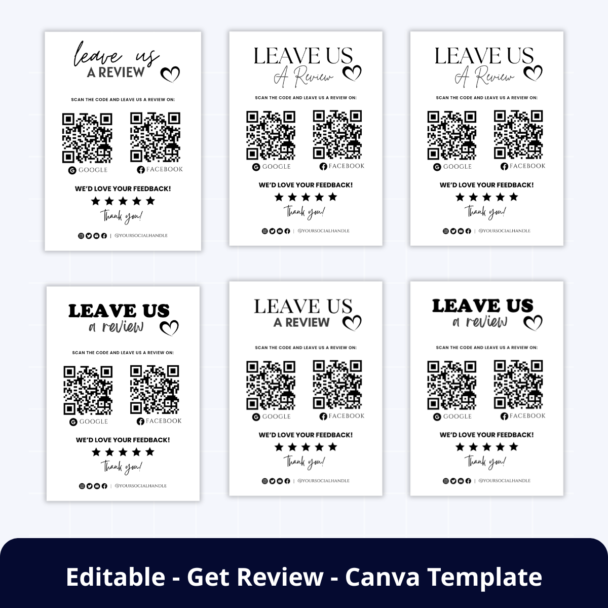[FREE] "Leave Us A Review" QR Code Insert Cards - Canva Template