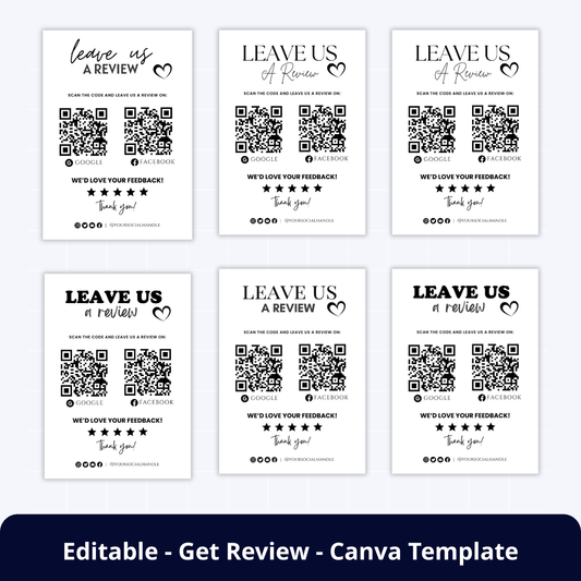[FREE] "Leave Us A Review" QR Code Insert Cards - Canva Template