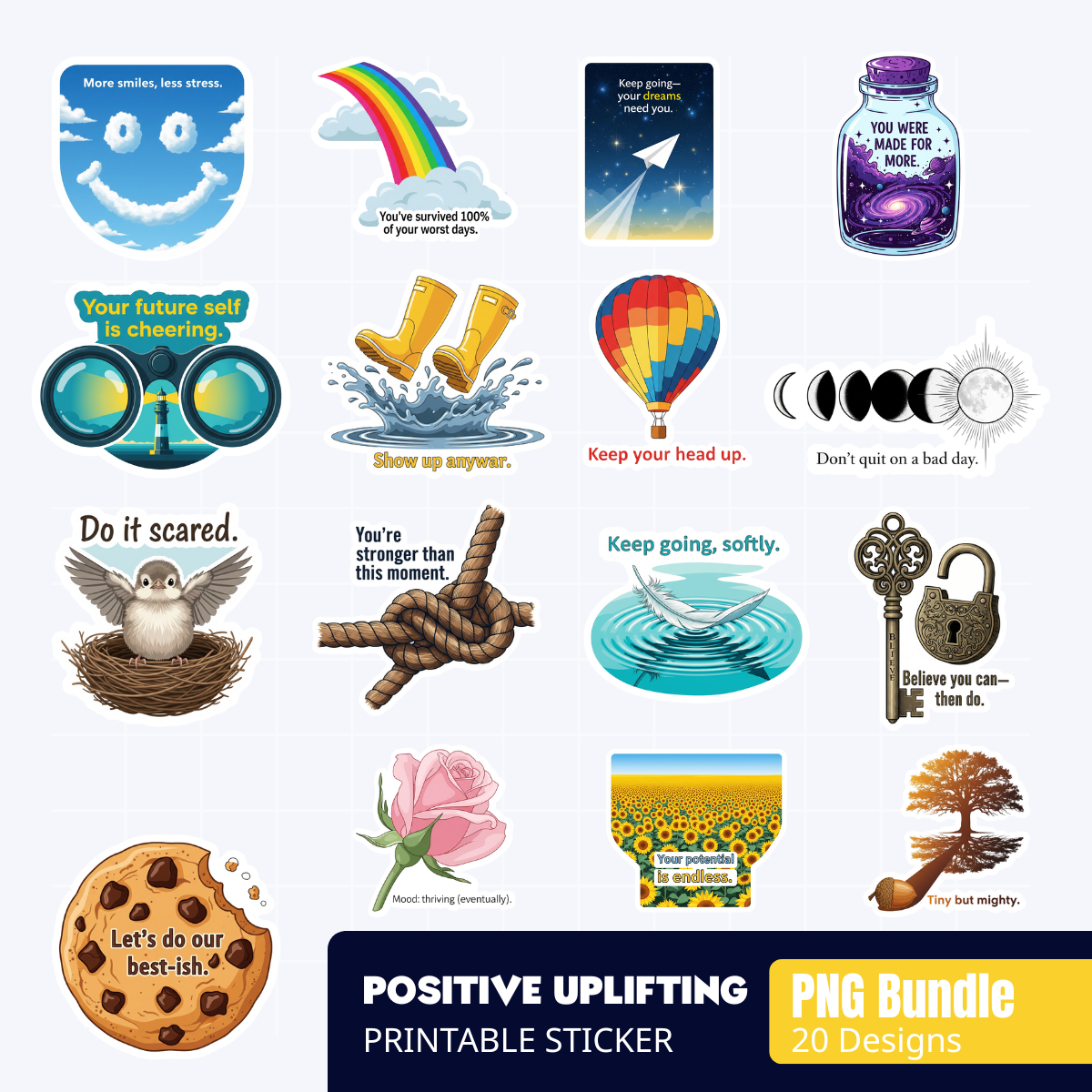 [FREE] Positive Uplifting Digital Sticker Bundle - 20 PNG Designs