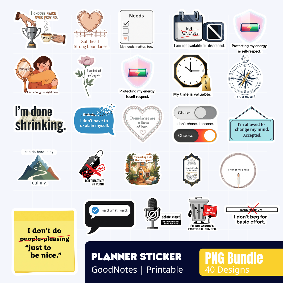 [FREE] Mental Health & Boundaries Planner Stickers - 40 PNGs