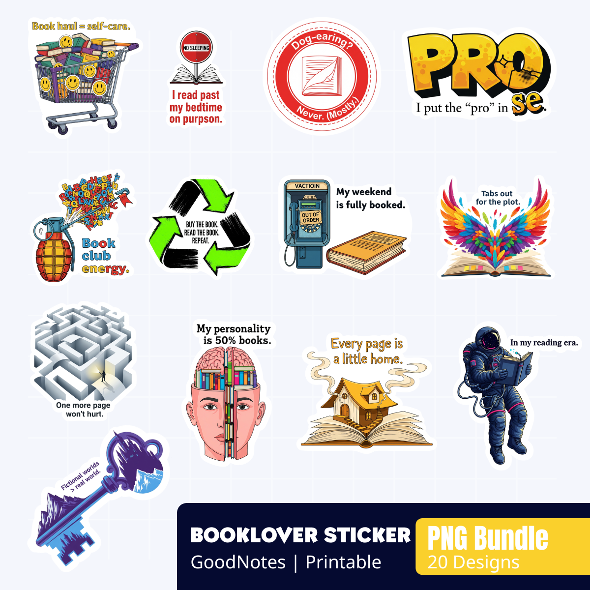 [FREE] Booklover & Reading Digital Sticker Bundle - 20 PNGs