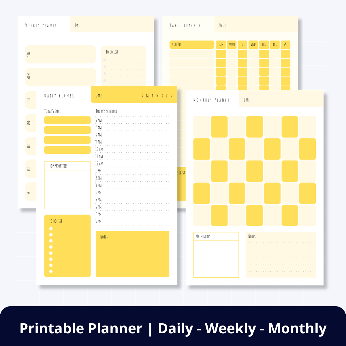 [FREE] Printable Minimalist Yellow Planner (Daily, Weekly, Monthly)