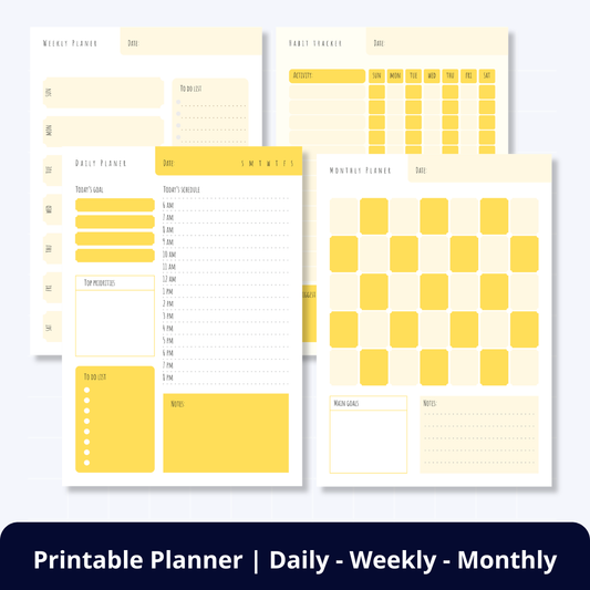 [FREE] Printable Minimalist Yellow Planner (Daily, Weekly, Monthly)