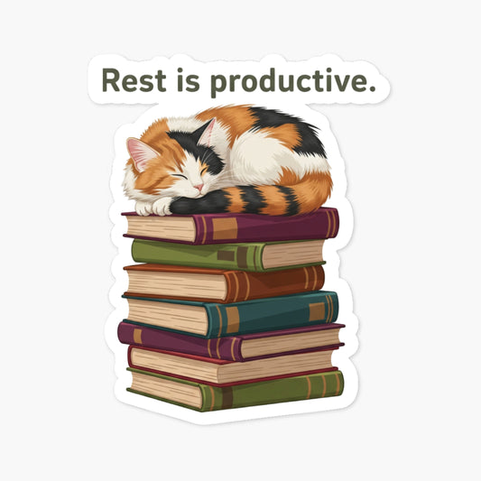 Rest Is Productive Sticker - Sleeping Cat Affirmation Decal
