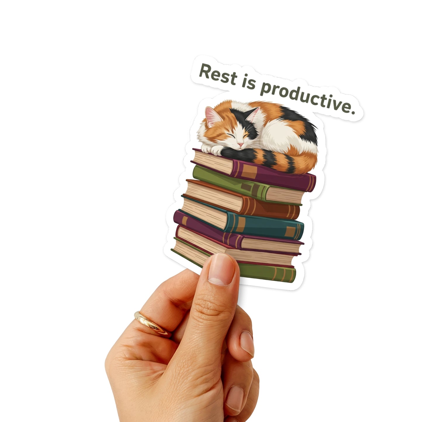 Rest Is Productive Sticker - Sleeping Cat Affirmation Decal