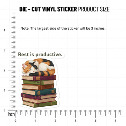 Rest Is Productive Sticker - Sleeping Cat Affirmation Decal