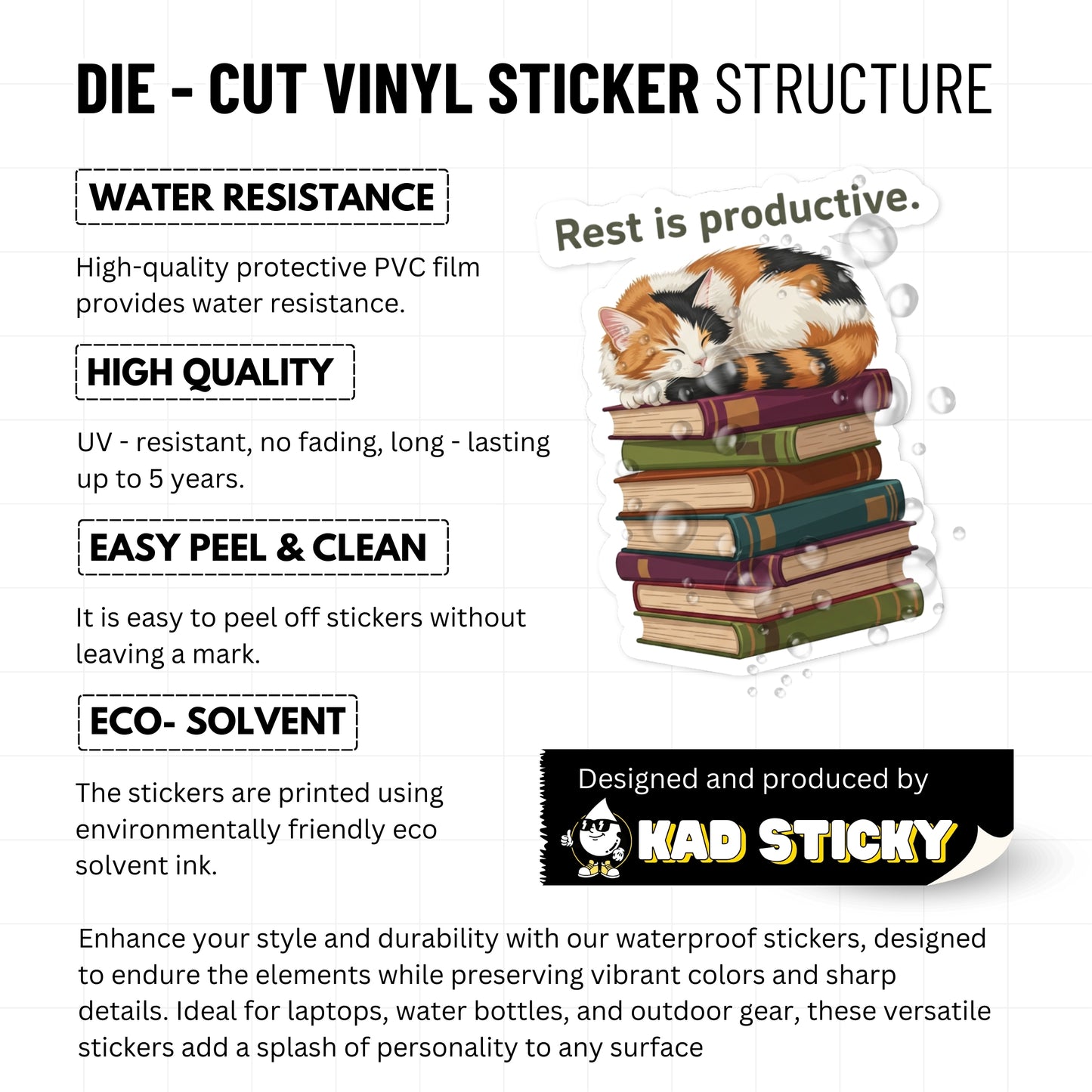 Rest Is Productive Sticker - Sleeping Cat Affirmation Decal