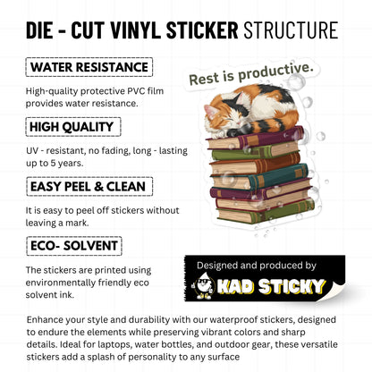 Rest Is Productive Sticker - Sleeping Cat Affirmation Decal