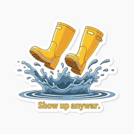 Inspirational Quote Sticker - Show Up Anyway Rain Boots Decal