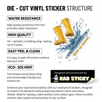 Inspirational Quote Sticker - Show Up Anyway Rain Boots Decal