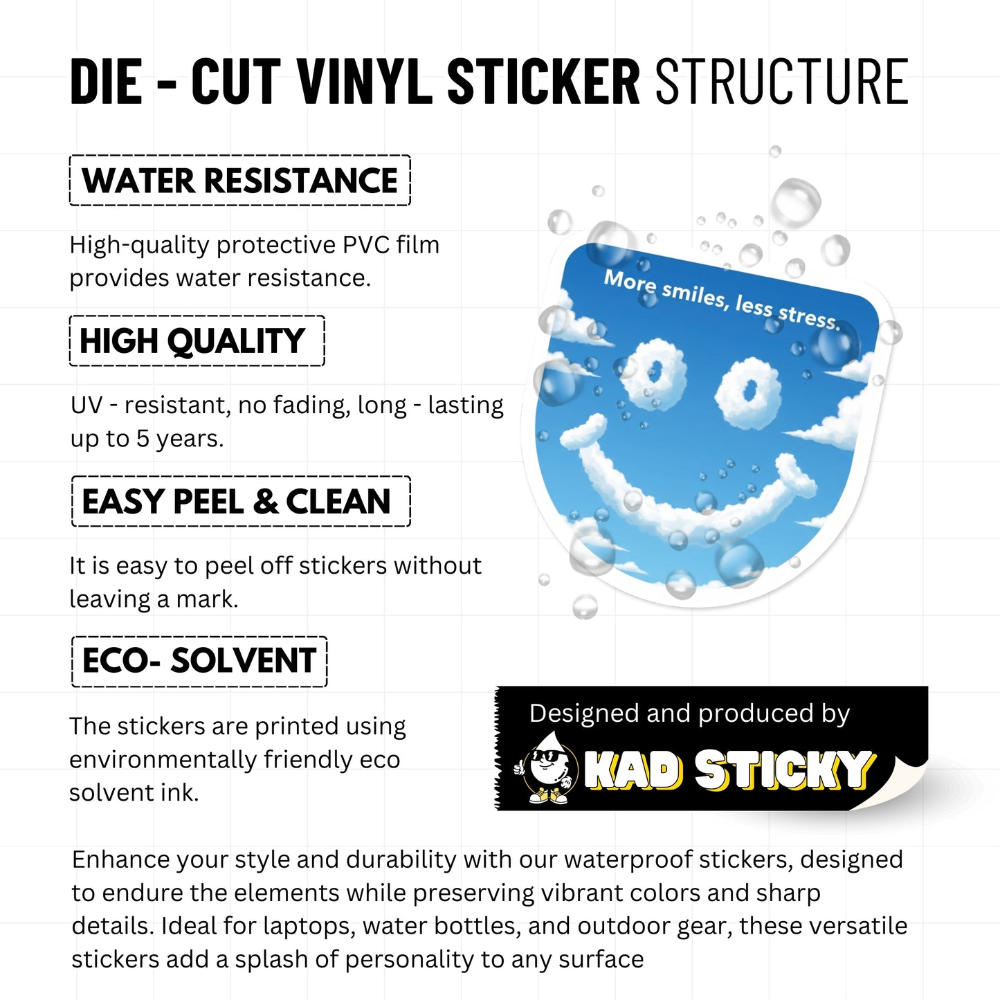 More Smiles Less Stress Positivity Sticker - Summer Sky Aesthetic