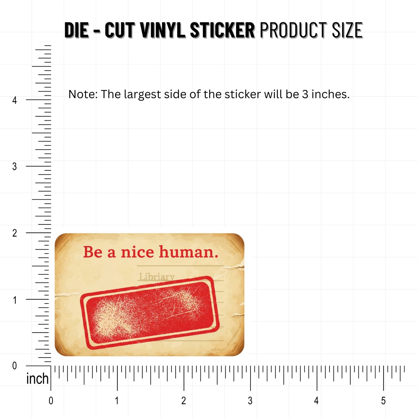 Be A Nice Human Sticker - Vintage Library Card Kindness Decal