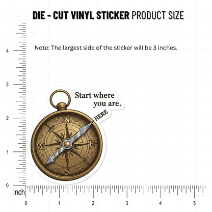 Start Where You Are Sticker - Vintage Compass Inspirational Decal
